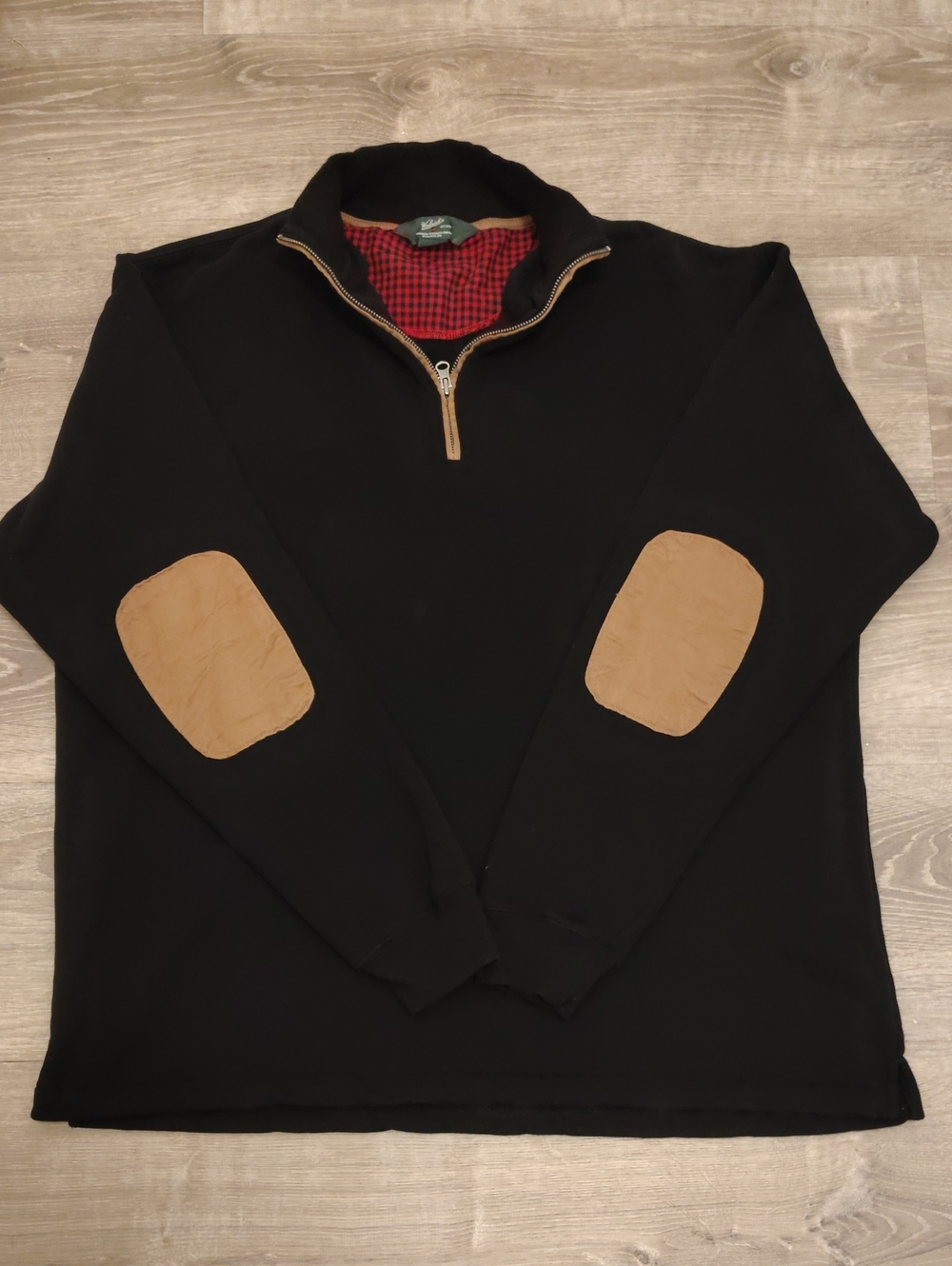 Woolrich Black Quarter-Zip Sweater with Brown Elbow Patches